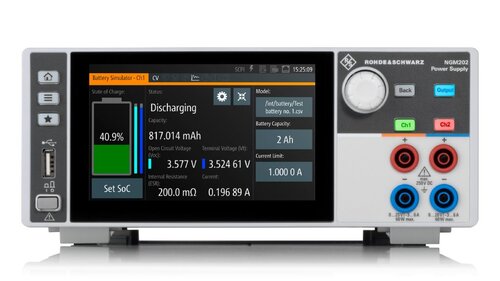 R&S NGM202-G Two-channel power supply, 0 V to 20 V, max. 6 A per channel, max. 120 W total, electronic load (max. 20 V / 3 A), USB/LAN and GPIB
