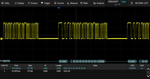 Siglent SDS5000HD-CANFD CAN FD trigger & decode (software)